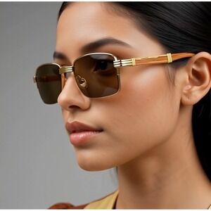 Gold Frame Sunglasses Women Small Narrow Square Style Sophisticated Lentes Gafas
